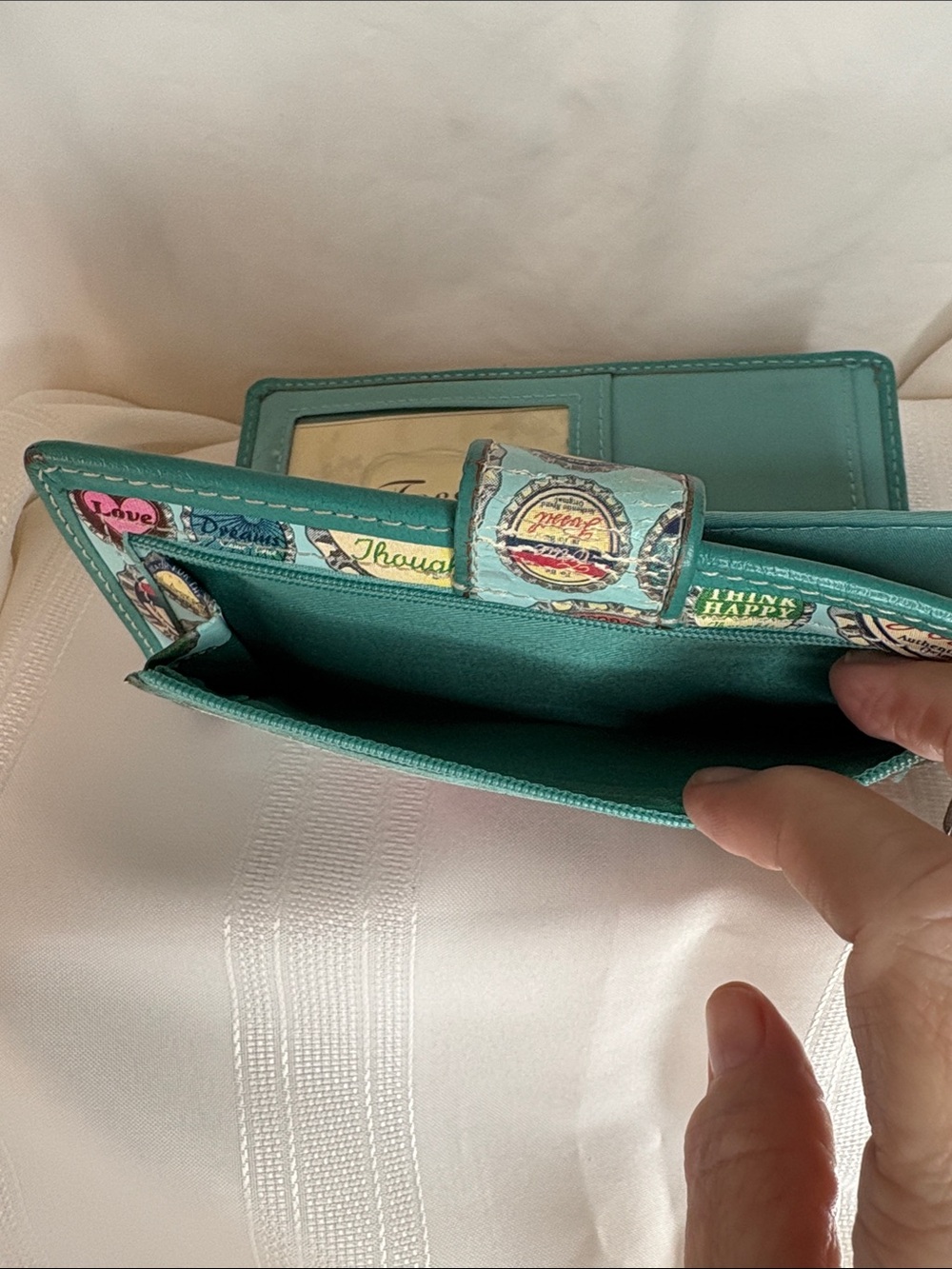 Fossil Teal Bottle Cap-Print Zip Wallet / Checkbook Cover - Picture 6 of 15